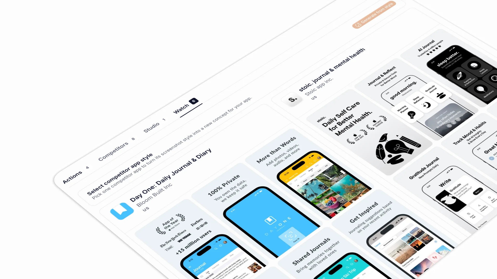 Competitor watch - pick a competitor app and pull its style, keywords, and screenshots into your tracker