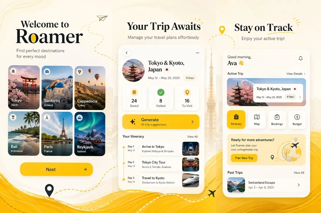 Mobile app screenshot design with polished store listing layout